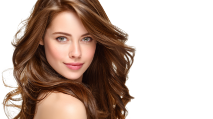 Radiant brown hair, a captivating portrait of woman with luxurious, flowing locks.