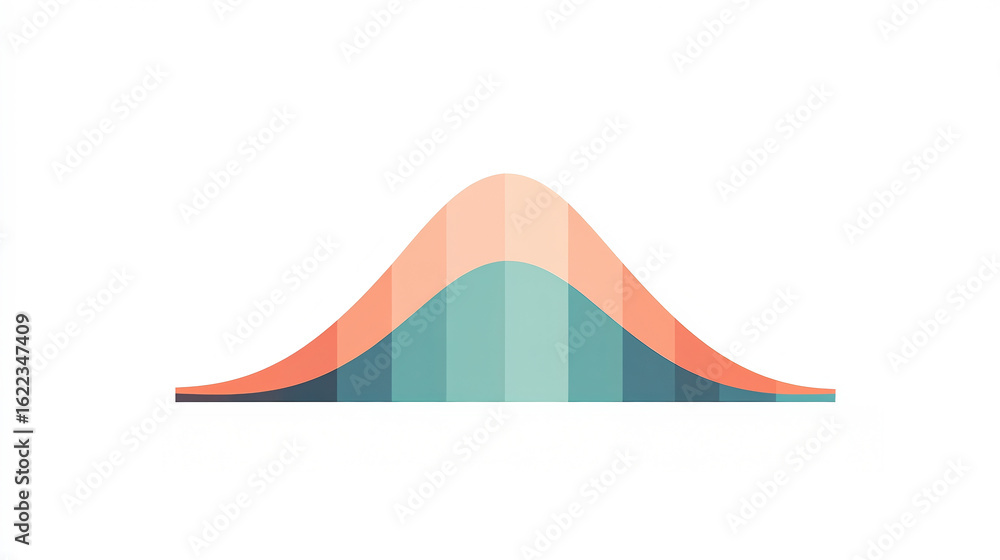 Poster minimalist illustration of two overlapping normal distribution curves in warm and cool colors, ideal