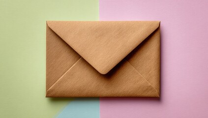 Light brown envelope on pastel background