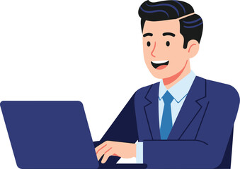 Illustration of businessman working on laptop for business and technology use