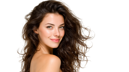 Captivating portrait of a woman with long, flowing brown hair, study in beauty and style.