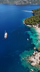 Aerial drone view of boats and ships in the adriatic sea croatia south east europe balkans