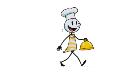 Cartoon Chef Walking with Covered Dish on Green Screen