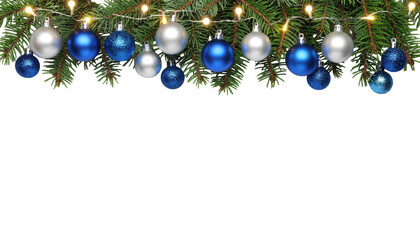 Festive Christmas Themed Border Decorated with Pine Branches and Holiday Elements Isolated on White Background