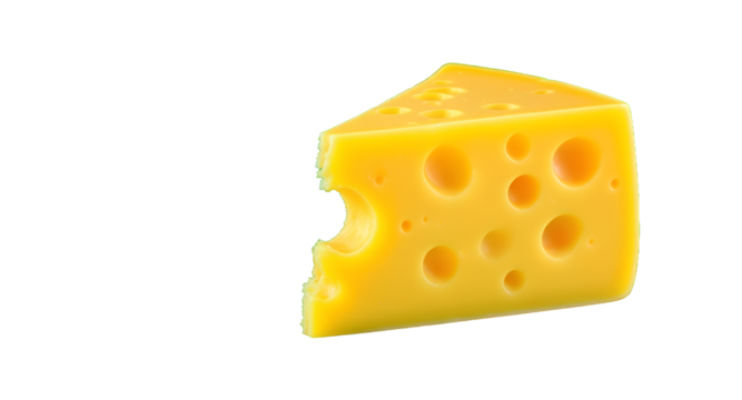 Cheese Wedge with Bite Taken Out on Green Background