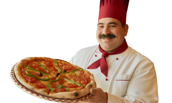 Chef Holding Freshly Baked Pizza