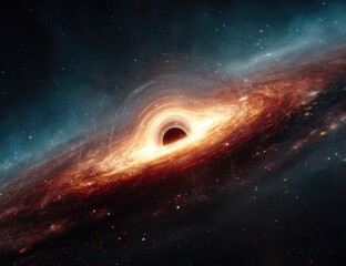 A black hole in space, surrounded by swirling, fiery gas