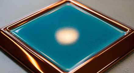 Teal Craquelure Tile in Copper Frame Illuminated