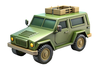Obraz premium 3D Plastic Style Toy Army Vehicle with Military Design Isolated on White Background 