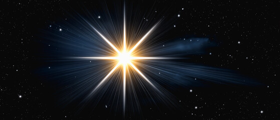 Celestial Radiance: A bright star shines brightly in the dark expanse of the universe, its radiant light emanating outwards, evoking a sense of wonder. 