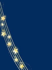 五線譜の上を音符になった星たちが踊りながら滑り降りてくるイラスト。夜の音楽会をイメージした光溢れる幻想的なフレーム。