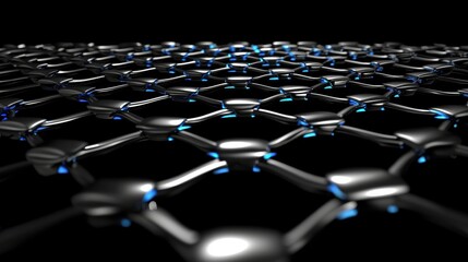 Obraz premium A 3D rendering of a metallic chain with glowing blue lights.