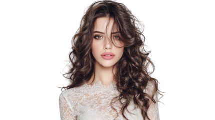 Ethereal beauty, woman in flowing white dress with long hair, a portrait of elegance and grace.