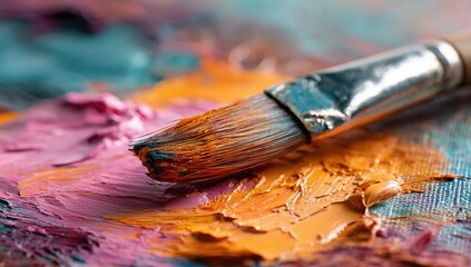 Fototapeta premium Close-up of paintbrush on artist's palette