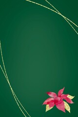 緑背景に赤色と金色のポインセチアを飾ったクリスマスの縦長フレーム。ゴールドのアクセントが華やかなイラスト。