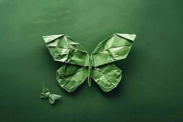 Elegant green origami butterflies showcase intricate craftsmanship and creativity in artistic display