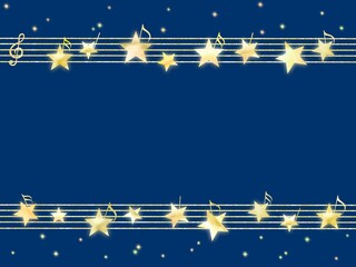 夜空にかかる五線譜の上に音符になった星たちが飾られているフレーム。夜の音楽会をイメージした光溢れる楽しいフレーム。