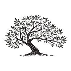 Obraz premium Silhouette of Olive Tree – Generative AI Icon on Transparent Background.
