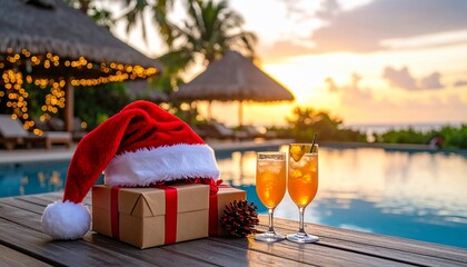 Tropical Christmas Sunset: Festive Cocktails by the Pool