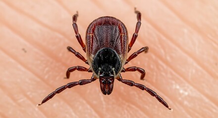 Macro Close-up of a Brown Tick Crawling on Human Skin, Vector for Disease Prevention