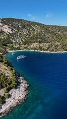 Aerial drone brids eye view of boats cruise ships sailing adriatic sea croatia