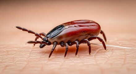 Side View Macro of a Brown and Black Tick on Human Skin, Disease-Carrying Parasite