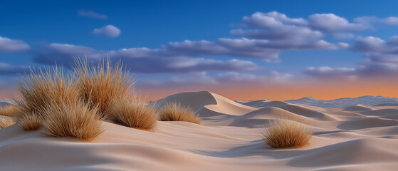 Desert Dune Landscape: A captivating image showcasing the serene beauty of a desert landscape, with rolling sand dunes under a dynamic sky, creating a stunning visual narrative.