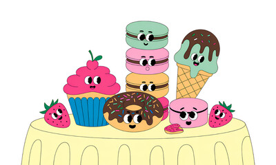 Cute Cartoon Desserts and Sweets Illustration