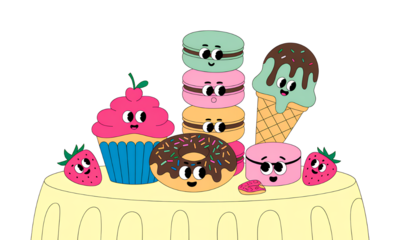 Cute Cartoon Desserts and Sweets Illustration