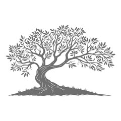 Obraz premium Silhouette of Olive Tree – Generative AI Icon on Transparent Background.