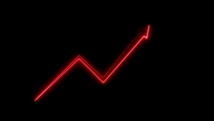 Dynamic neon red arrow icon ascending depicting growth and success against black backdrop