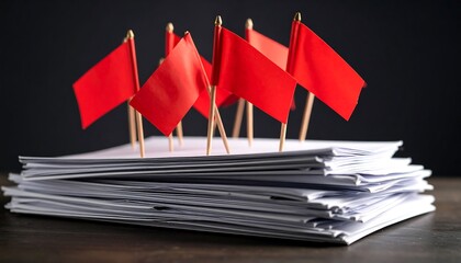 Red flags on stack of papers (3)
