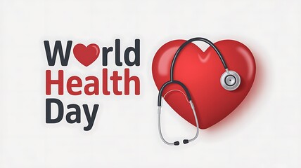 World health day with red heart and stethoscope illustration