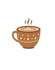 A steaming cup of latte art in a patterned mug