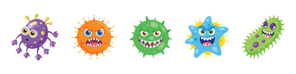 Cartoon virus and bacteria characters collection
