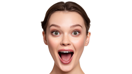 Radiant smile, a closeup portrait capturing the cheerful expression of woman with an openmouth smile.