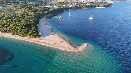 Zlatni rat golden horn beach aerial drone birds eye view bol brac island croatia