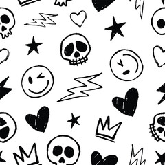 Hand Drawn Punk Seamless Pattern Grunge Style