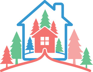 Cabin in the woods logo design for real estate and vacation rental services