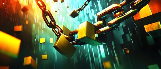 Abstract Gold Chain and Padlocks Digital Art