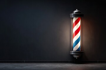 Vintage barber pole against dark wall