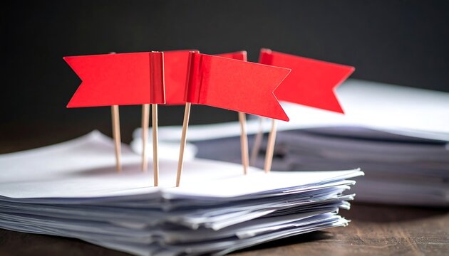 Red flags on stack of papers