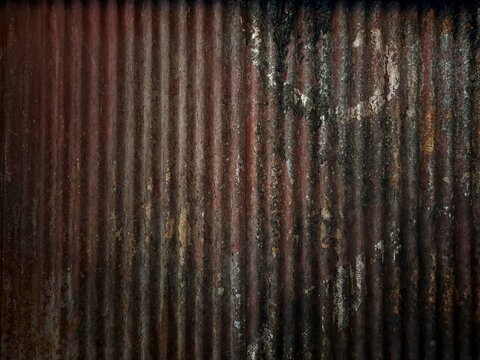 old rusty metal roof texture background. Rusted galvanized iron plate, red stain on old metal sheet wall texture. strip zinc wall background texture.