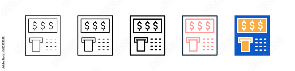 Poster atm machine different style icons set vector illustration.
