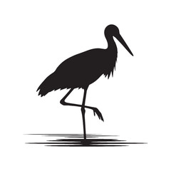 Timeless Stork Silhouette – Stork Vector Art Representing Migratory Bird Beauty – Stork Illustration – Bird Silhouette – Silhouette of Stork


