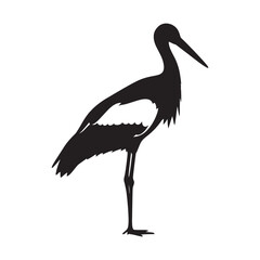 Fototapeta premium Sleek Stork Silhouette – Stork Vector Graphic Highlighting Slim Bird Design – Bird Silhouette – Black Vector of Stork