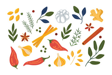 Obraz premium Spice and Herb Assortment: A vibrant and aromatic collection of fresh herbs and spices artfully arranged, offering a visually appealing array of culinary ingredients. 