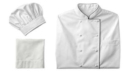 professional chef hat and cap isolated uniform clothing to wear baker in profession gear toque for culinary kitchen isolated on white background