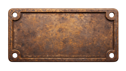 rusty old metal plaque isolated on white background with weathered textured surface isolated on white background