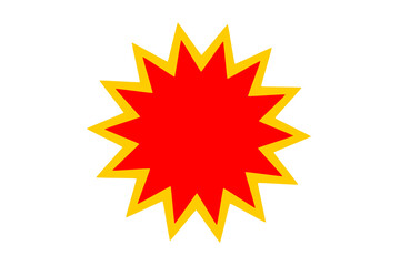 Red explosive starburst icon with bold yellow outline for comic effects, sale, promotion, alerts, emphasis, and dynamic poster design